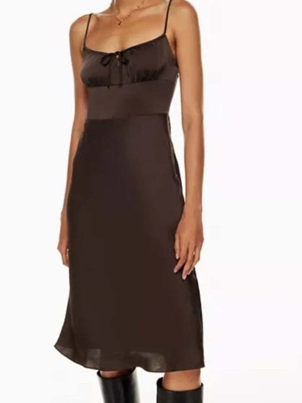 Aritzia Wilfred Satin Bellow Midi Dress Rich Mocha Brown Size 4